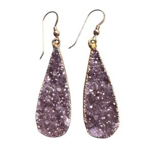 Gold-Dipped Amethyst Druzy Raw Crystal Teardrop Earrings